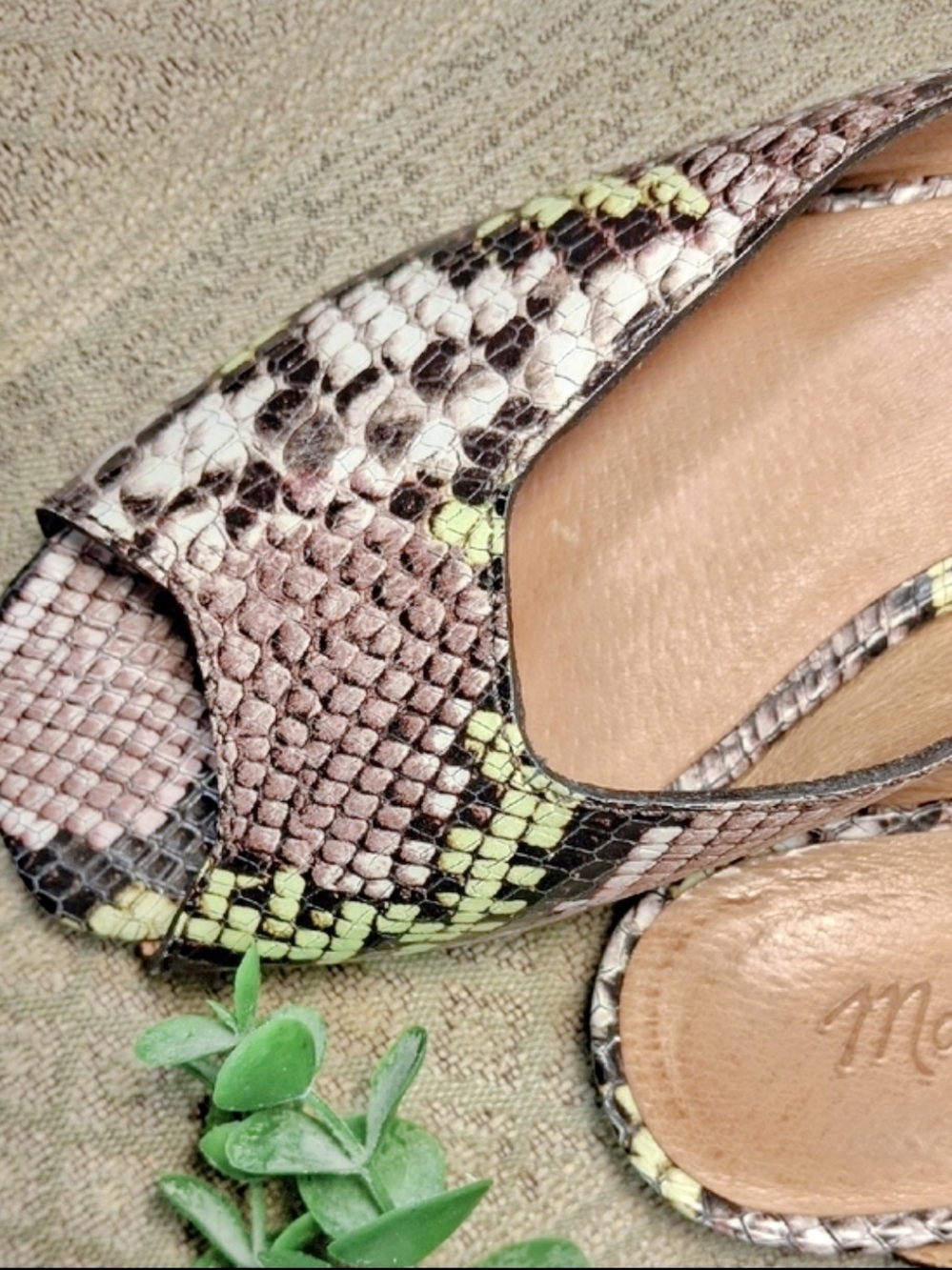 Madewell Erica Peep Toe Snakeskin Flats - Picture 2 of 14